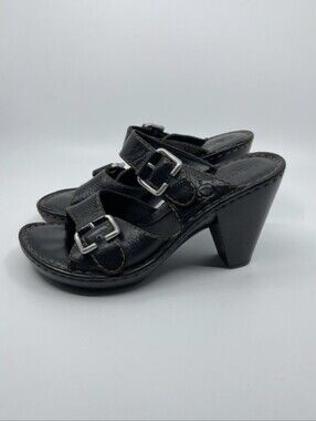 Born Leather Platform Block Heel Sandals Double Strap Adjustable Slide Mules 7